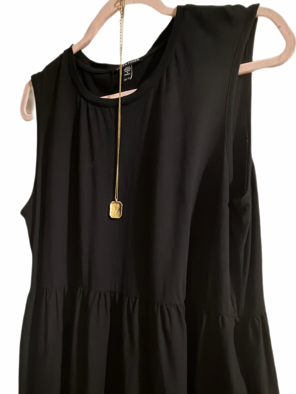 Eileen Fisher Black Organic Cotton Poplin Neck Maxi Dress womens XL - Picture 9 of 14